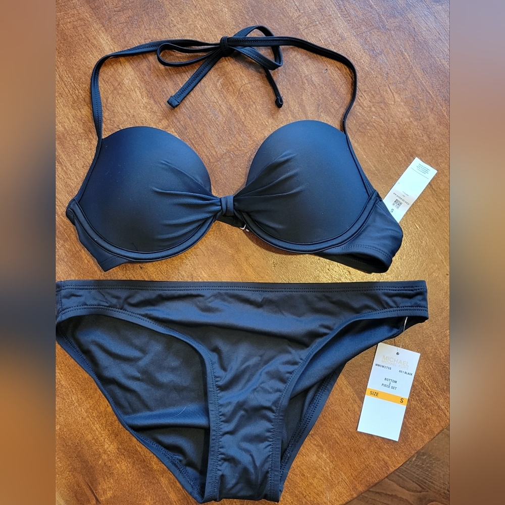 NWT Michael Kors Bikini Bottom Cupshe Top Small Black Halter New